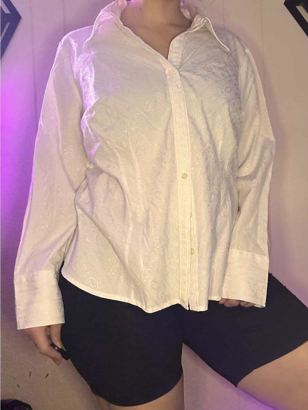 Vintage 90’s Cotton Blend Embossed White Button-Down Shirt Size 1X by Como Woman